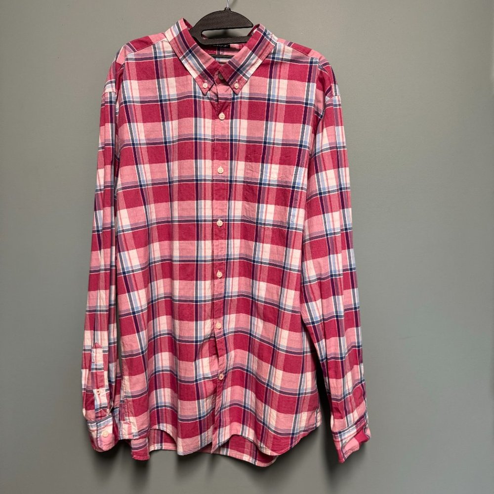 American Eagle Button Down Shirt Mens XXL Long Sleeve Red White‎ Blue Plaid